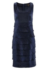 Sukienka z tafty z falbanami bonprix ciemnoniebieski. Kolor: niebieski. Materiał: materiał. Typ sukienki: ołówkowe #1