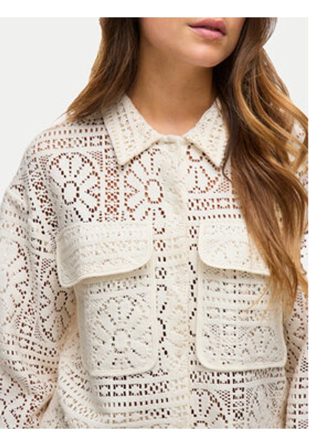 Vila Koszula Merinda 14105211 Beżowy Loose Fit. Kolor: beżowy. Materiał: bawełna