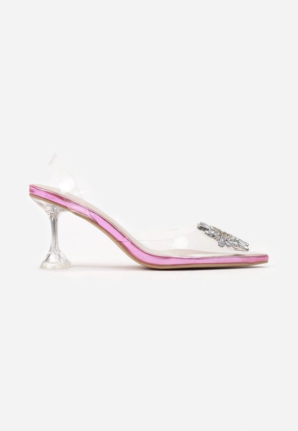 Renee - Fuksjowe Sandały Aegiope. Nosek buta: szpiczasty. Zapięcie: bez zapięcia. Kolor: różowy. Wzór: aplikacja. Obcas: na obcasie. Styl: elegancki. Wysokość obcasa: średni