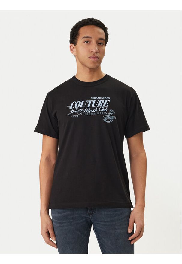 Versace Jeans Couture T-Shirt 80GAHT10 CJ00T Czarny Regular Fit. Kolor: czarny. Materiał: bawełna