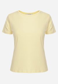 Born2be - Żółty Bawełniany T-shirt w Klasycznym Stylu Nedila. Kolor: żółty. Materiał: bawełna. Długość: długie. Styl: klasyczny #7