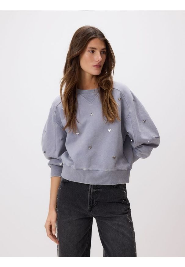 Reserved - Bluza w serca - ciemnoszary. Kolor: szary. Materiał: bawełna