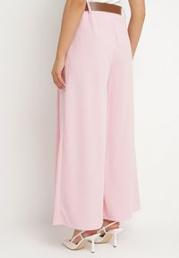 Born2be - Różowe Szerokie Spodnie z Wysokim Stanem i Paskiem Rasalla. Okazja: na co dzień. Stan: podwyższony. Kolor: różowy. Styl: elegancki, casual #6