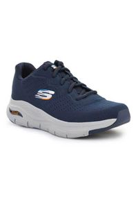 skechers - Buty do chodzenia męskie Skechers Archfit Infinity Cool. Zapięcie: sznurówki. Kolor: niebieski. Materiał: guma, syntetyk, tkanina, materiał. Szerokość cholewki: normalna. Sport: turystyka piesza