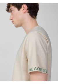 outhorn - T-shirt z nadrukiem męski - kremowy. Okazja: na co dzień. Kolor: kremowy. Materiał: dzianina, bawełna. Długość rękawa: krótki rękaw. Wzór: nadruk. Styl: casual #3