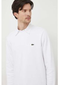 Lacoste bluza męska kolor biały gładka. Kolor: biały. Materiał: bawełna, poliester. Wzór: gładki #2