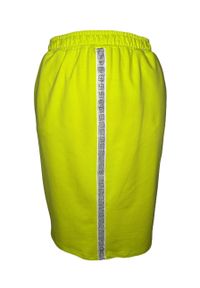 Moda Size Plus Iwanek - Limonkowa dresowa spódnica Bea na gumce OSTATNIE SZTUKI PLUS SIZE XXL. Kolekcja: plus size. Materiał: dresówka. Długość: do kolan. Wzór: aplikacja. Styl: elegancki