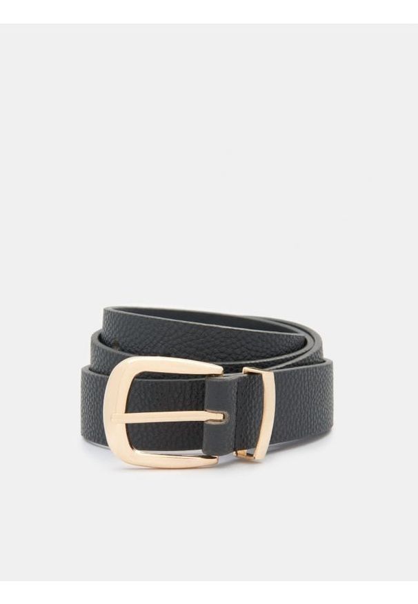 Sinsay - Pasek - czarny. Kolor: czarny. Materiał: skóra