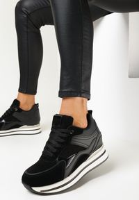 Born2be - Czarne Sneakersy na Ukrytej Koturnie i Platformie Nencca. Kolor: czarny. Materiał: jeans. Obcas: na koturnie #1
