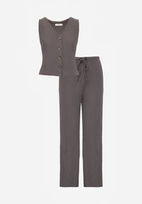 Born2be - Szary Letni Komplet Top Typu Kamizelka i Spodnie z Teksturowanej Tkaniny Echoviane. Kolor: szary. Materiał: tkanina #2