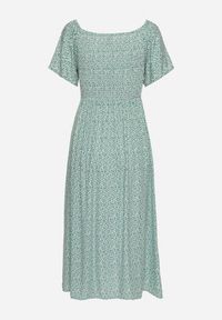 Born2be - Zielona Rozkloszowana Sukienka Hiszpanka z Bawełny w Kwiatowy Wzór Sadrivae. Okazja: na co dzień. Typ kołnierza: dekolt hiszpanka. Kolor: zielony. Materiał: bawełna. Wzór: kwiaty. Styl: casual, klasyczny #6