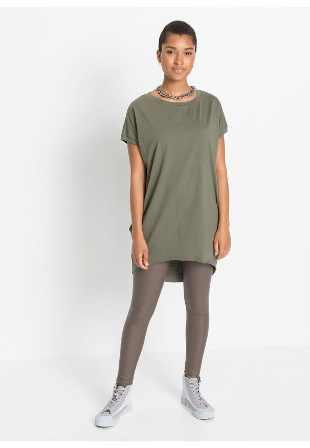 bonprix - Długi T-shirt z czystej bawełny. Kolor: zielony. Materiał: bawełna. Długość rękawa: krótki rękaw. Długość: długie