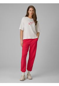 4f - 4F T-shirt regular z nadrukiem damski - biały M. Okazja: na co dzień. Kolor: biały. Materiał: dzianina, jeans, materiał. Wzór: nadruk. Styl: casual, klasyczny #2