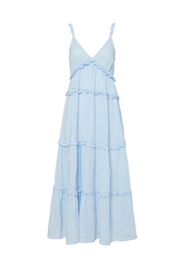 YAS Sukienka letnia Anina 26038014 Błękitny Regular Fit. Kolor: niebieski. Materiał: bawełna. Sezon: lato