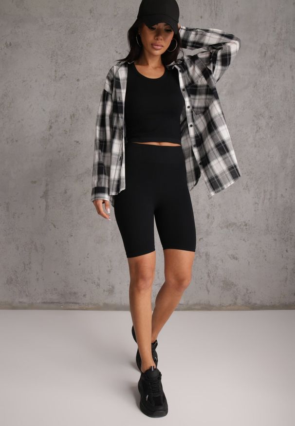 Renee - Czarne Elastyczne Szorty Biker High Waist Diovien. Okazja: na co dzień. Stan: podwyższony. Kolor: czarny. Materiał: prążkowany. Długość: krótkie. Styl: casual