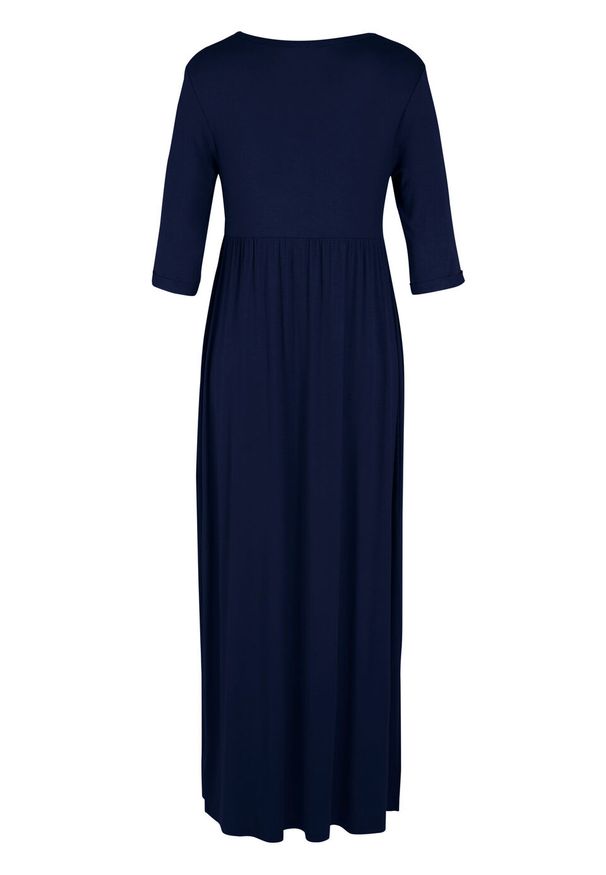 Długa sukienka ze stretchem z okrągłym dekoltem bonprix ciemnoniebieski. Kolor: niebieski. Materiał: wiskoza. Długość: maxi