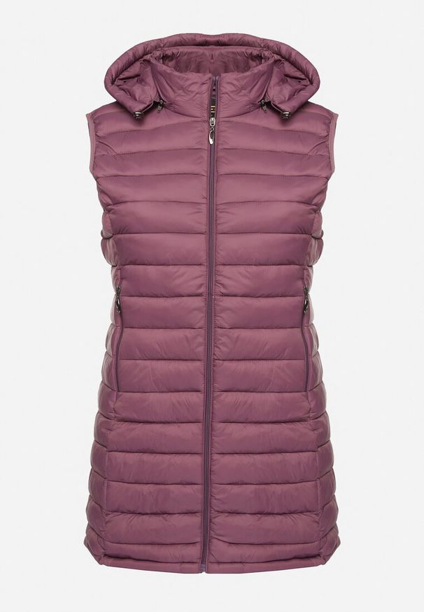 Born2be - Fioletowa Pikowana Kamizelka z Odpinanym Kapturem o Taliowanym Kroju Tinvalia. Okazja: na co dzień. Kolekcja: plus size. Kolor: fioletowy. Materiał: jeans. Styl: klasyczny, casual