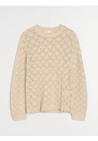 Sinsay - Ażurowy sweter z wiskozą - beżowy. Kolor: beżowy. Materiał: wiskoza. Wzór: ażurowy #1