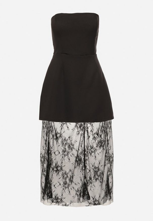 Born2be - Czarna Dwuwarstwowa Sukienka o Rozkloszowanym Kroju Bez Rękawów z Koronką Filanassa. Okazja: na imprezę. Kolor: czarny. Materiał: koronka. Długość rękawa: bez rękawów. Wzór: koronka. Typ sukienki: proste, oversize. Styl: klasyczny