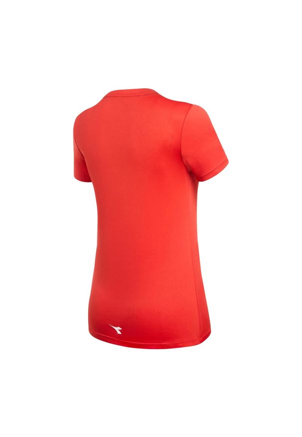Koszulka tenisowa damska z krótkim rękawem Diadora L. SS T-Shirt. Kolor: biały, wielokolorowy, pomarańczowy, czerwony. Długość rękawa: krótki rękaw. Długość: krótkie. Sport: tenis