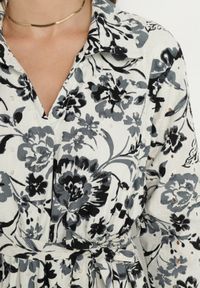 Born2be - Niebieska Sukienka Koszulowa z Wiskozy w Kwiaty z Wiązanym Paskiem Lorkia. Okazja: na co dzień. Kolor: niebieski. Materiał: wiskoza. Długość rękawa: długi rękaw. Wzór: kwiaty. Sezon: wiosna, lato. Typ sukienki: koszulowe. Styl: klasyczny, casual, elegancki #5