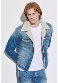 Wrangler - WRANGLER 124MJ SHERPA MĘSKA KURTKA JEANSOWA GREEN GRASS W4MS1027I 112320794, L. Okazja: na spacer, na co dzień. Kolor: niebieski. Materiał: jeans. Styl: casual, retro, vintage, klasyczny #1