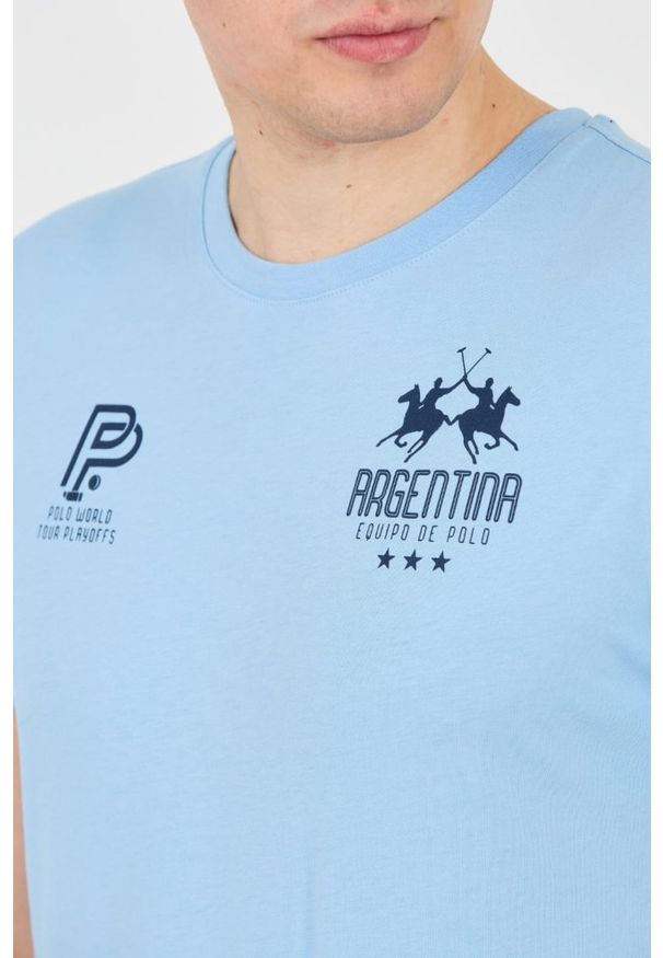 La Martina - LA MARTINA Błękitny męski t-shirt Jersey, Rozmiar M. Kolor: niebieski. Materiał: jersey