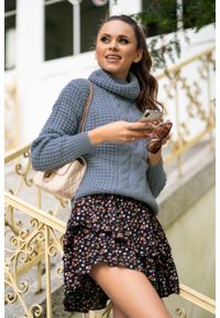 Merribel - Efektowny Golf z Warkoczem - Niebieski. Typ kołnierza: golf. Kolor: niebieski. Materiał: poliester, akryl #1