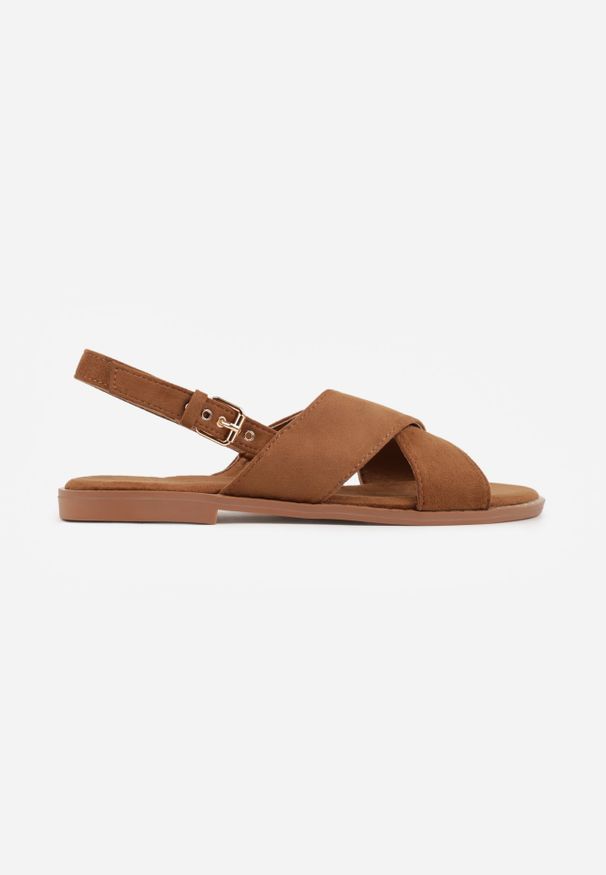 Renee - Brązowe Sandały VICES z Imitacji Zamszu ze Skrzyżowanymi Paskami Fontalla. Okazja: na co dzień. Zapięcie: pasek. Kolor: brązowy. Materiał: zamsz. Wzór: paski. Sezon: lato. Styl: elegancki, casual