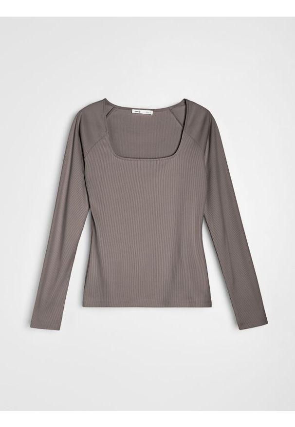 Sinsay - Prążkowana koszulka z długim rękawem - brązowy. Kolor: brązowy. Materiał: prążkowany. Długość rękawa: długi rękaw. Długość: długie