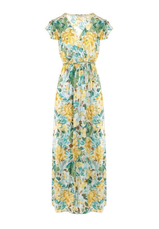 Born2be - Zielono-Beżowa Sukienka Vevera. Okazja: na co dzień. Typ kołnierza: dekolt w kształcie V. Kolor: zielony. Długość rękawa: krótki rękaw. Typ sukienki: proste. Styl: casual