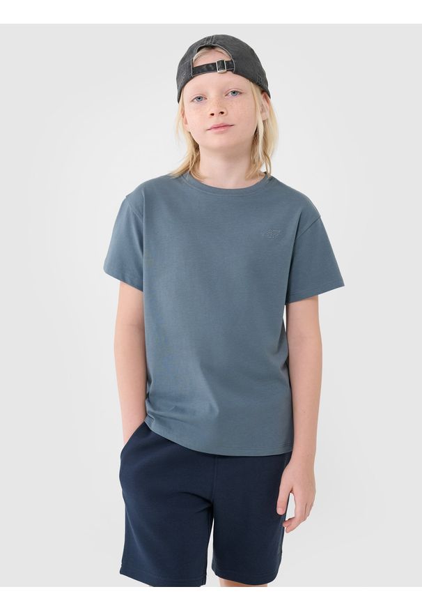 4f - 4F T-shirt oversize gładki chłopięcy - turkusowy 164 (13-14 lat). Okazja: na co dzień. Kolor: turkusowy. Materiał: dzianina, bawełna, jersey. Długość rękawa: krótki rękaw. Długość: krótkie. Wzór: gładki. Sezon: lato. Styl: klasyczny, sportowy, casual