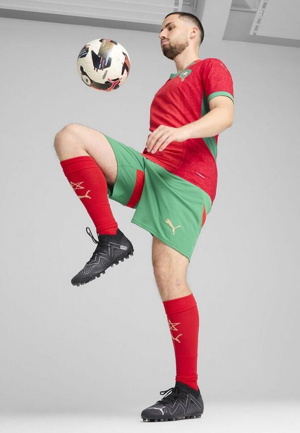 Puma - Męskie szorty Maroko 2025 PUMA Archive Green Red. Kolor: zielony, czerwony, wielokolorowy