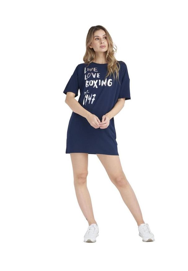 LEONE 1947 APPAREL - Błyszcząca damska koszulka maxi z krótkim rękawem. Kolor: niebieski. Materiał: tkanina. Długość rękawa: krótki rękaw. Długość: krótkie. Sport: fitness