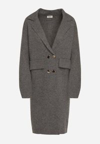 Born2be - Szary Elegancki Długi Płaszcz Dwurzędowy Oritusa. Okazja: na co dzień, na spacer. Kolor: szary. Materiał: jeans. Długość: długie. Styl: elegancki #6