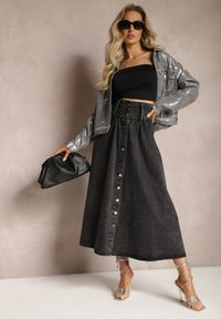 Renee - Czarna Jeansowa Spódnica Maxi z Guzikami z Bawełny Rachellia. Kolor: czarny. Materiał: jeans, bawełna #3