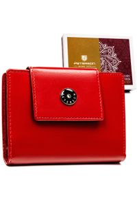 Portfel damski ze skóry naturalnej w czerwonym kolorze zamykany zatrzaskiem - Peterson. Kolor: czerwony. Materiał: skóra #1