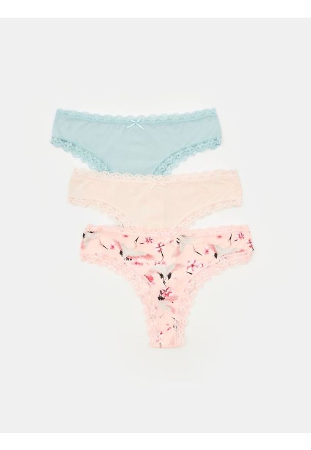 Sinsay - Majtki brazyliany z koronką 3 pack - wielobarwny. Materiał: koronka. Wzór: koronka