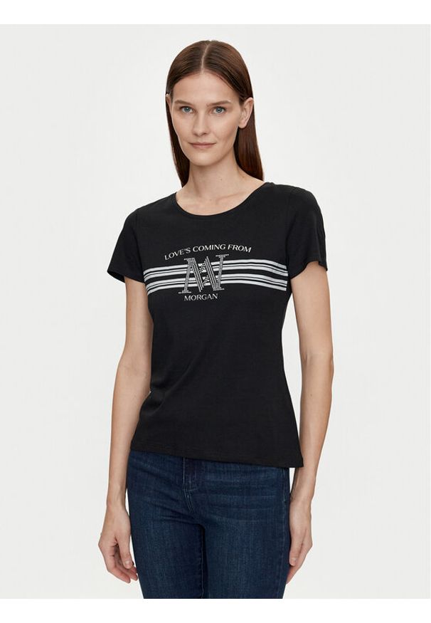 Morgan T-Shirt 241-DONNA Czarny Regular Fit. Kolor: czarny. Materiał: bawełna