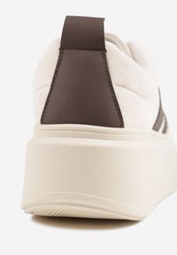 Renee - Beżowo-Brązowe Sneakersy Klasyczne Tenisówki na Grubej Podeszwie z Koturnem Adessia. Okazja: na co dzień, na spacer. Kolor: brązowy. Materiał: jeans. Obcas: na koturnie. Sport: turystyka piesza #2