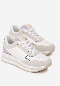 Born2be - Biało-Fioletowe Sneakersy Lilala. Nosek buta: okrągły. Kolor: biały. Materiał: materiał. Szerokość cholewki: normalna. Obcas: na platformie