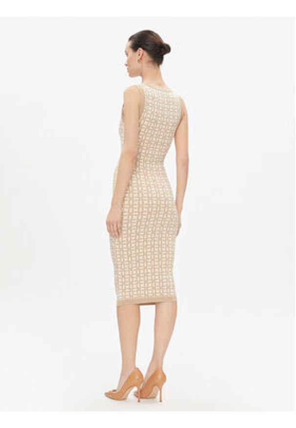 Elisabetta Franchi Sukienka dzianinowa AM-55Z-41E2-V460 Beżowy Slim Fit. Kolor: beżowy. Materiał: wiskoza