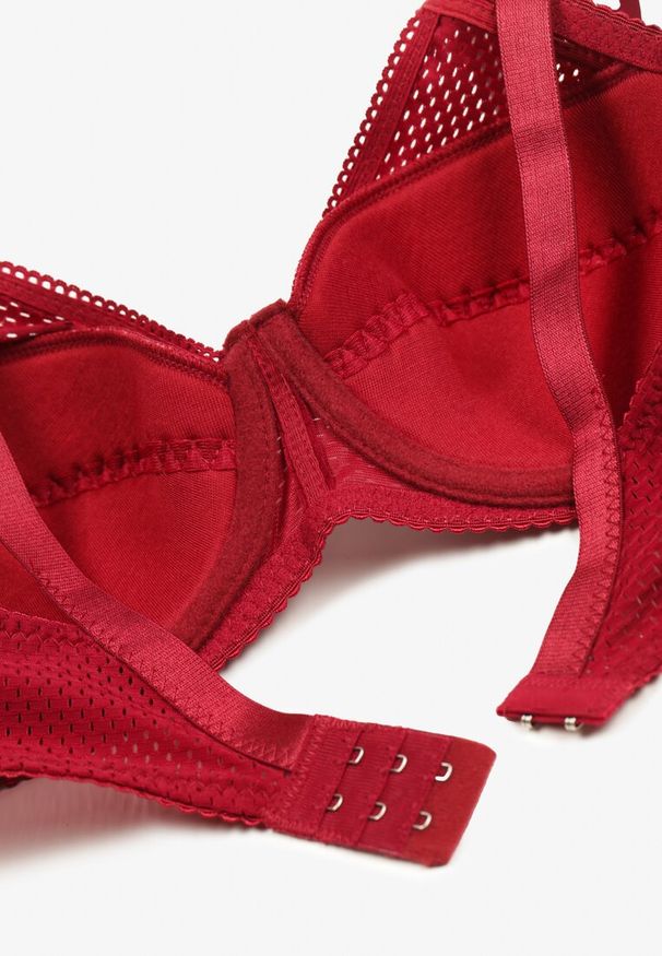 Renee - Bordowy Biustonosz z Ażurowym Wzorem na Ramiączkach z Regulacją i Haftkami Dimirria. Kolor: czerwony. Wzór: ażurowy