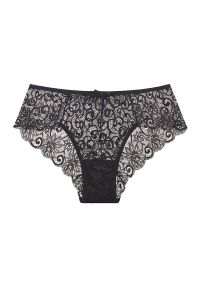 Intica - Majtki brazyliany z delikatnej koronki Bertina. Kolor: czarny. Materiał: koronka. Wzór: koronka