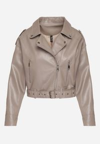 Born2be - Ciemnobeżowa Kurtka Ramoneska z Klamrami Sesariah. Okazja: na co dzień. Kolor: beżowy. Materiał: jeans. Długość rękawa: krótki rękaw. Długość: krótkie. Sezon: wiosna. Styl: casual, rockowy, elegancki #3