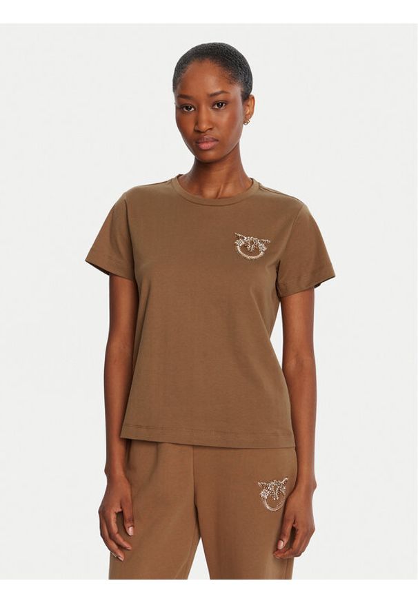 Pinko - PINKO T-Shirt Nambrone 103320 A2RN Brązowy Regular Fit. Kolor: brązowy. Materiał: bawełna