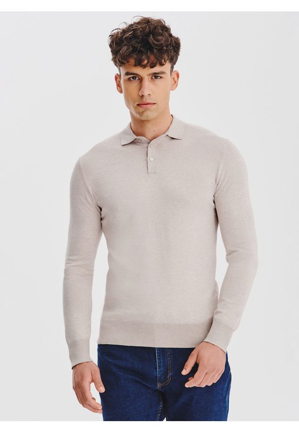 Pako Lorente - Sweter polo w kolorze beżowym. Okazja: na co dzień. Typ kołnierza: polo. Kolor: beżowy. Materiał: poliamid, wiskoza. Sezon: jesień. Styl: casual