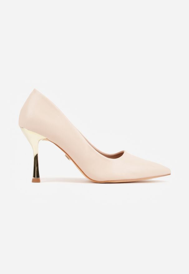 Renee - Beżowe Szpilki VICES ze Skórzaną Wkładką i Metalicznym Obcasem Nesslisa. Kolor: beżowy. Materiał: skóra. Obcas: na obcasie. Styl: elegancki, wizytowy. Wysokość obcasa: średni