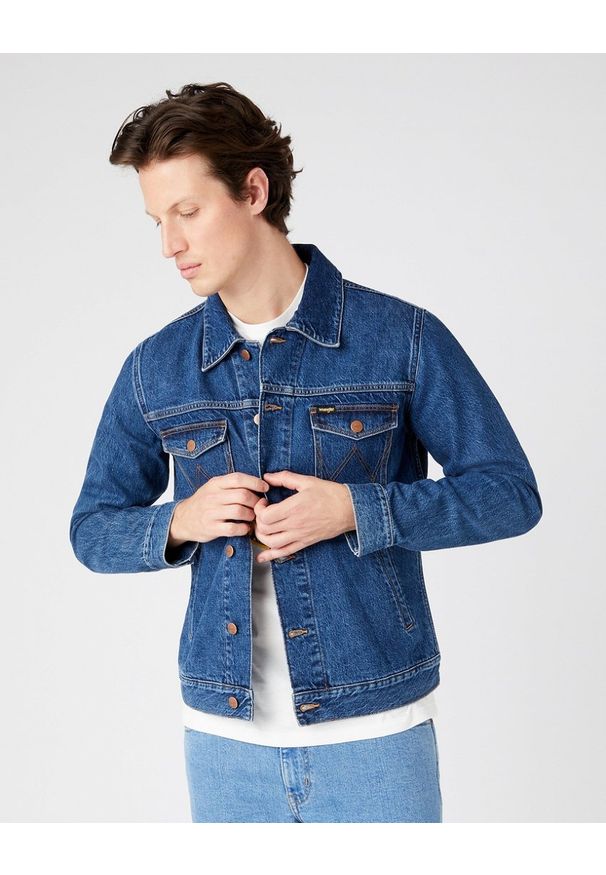 Wrangler - WRANGLER REGULAR JACKET MĘSKA KURTKA JEANSOWA RIVER STONE W443LH53N 112146054. Materiał: jeans