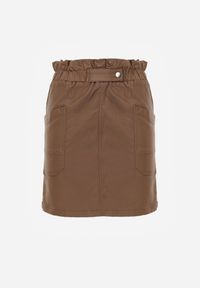 Renee - Brązowa Dopasowana Spódnica Mini z Imitacji Skóry z Gumką w Talii i Kieszeniami Anishree. Kolor: brązowy. Materiał: skóra #6